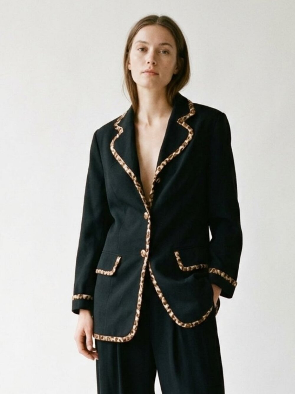 Allison Woods Jacket Blazer Black Leopard Office Party Retro 18W